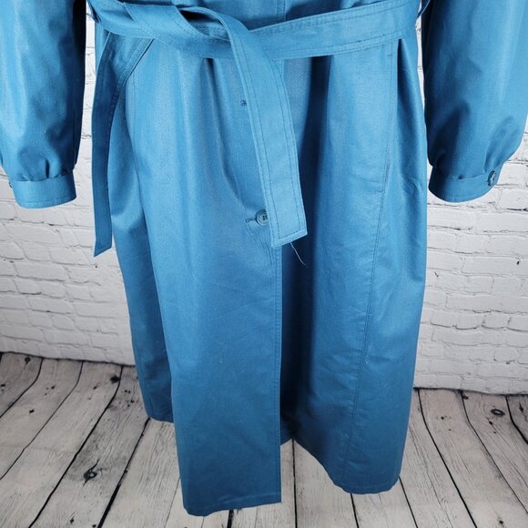 VTG London Fog Maincoats Blue Belt Thinsulate Zip Liner Overcoat Trench USA 14R - Picture 8 of 16